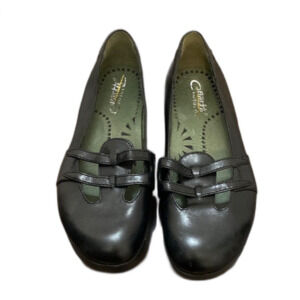 Earth Couture Alena Black Leather Platform Flats Comfort Casual Shoes